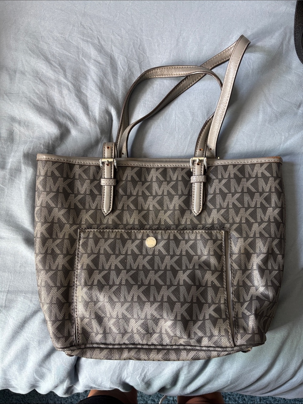 Michael Kors Taupe dark grey  MK Logo Tote